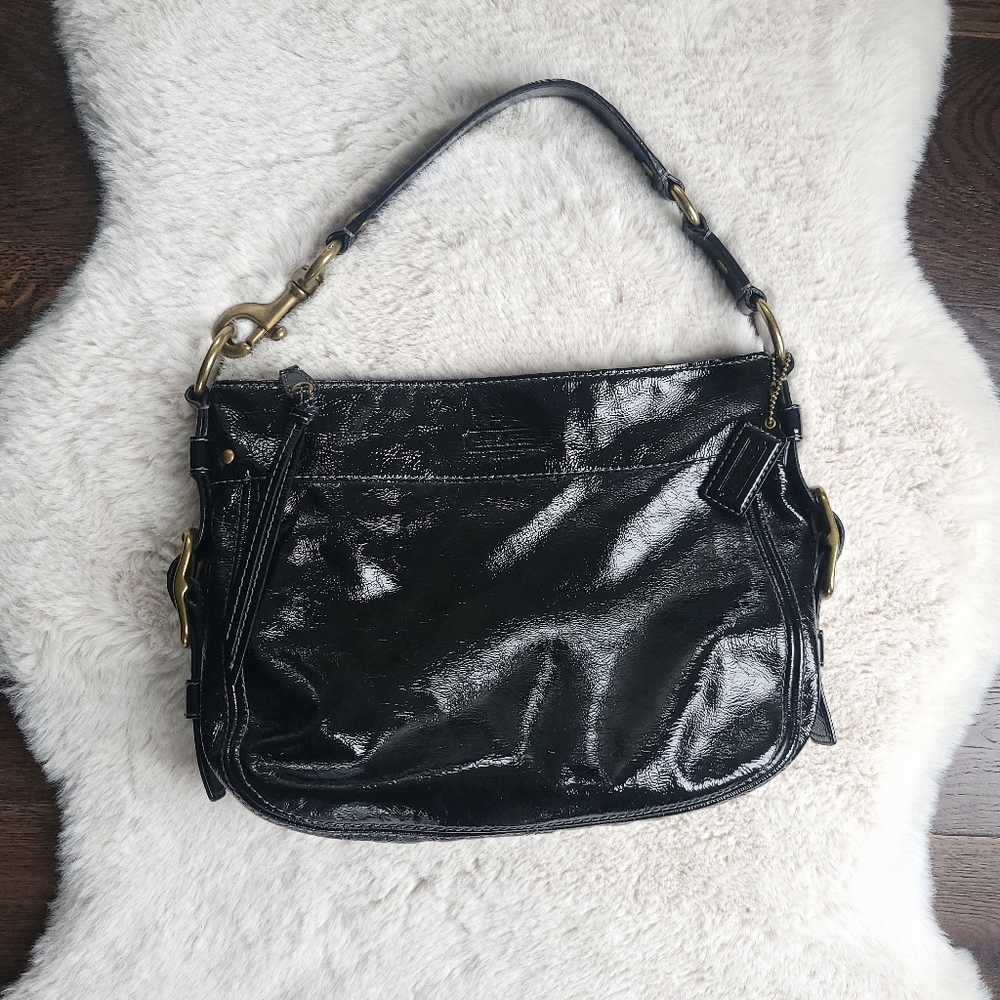 Coach Zoe Y2K Patent Leather Brass Small Shoulder Hobo Bag Purse